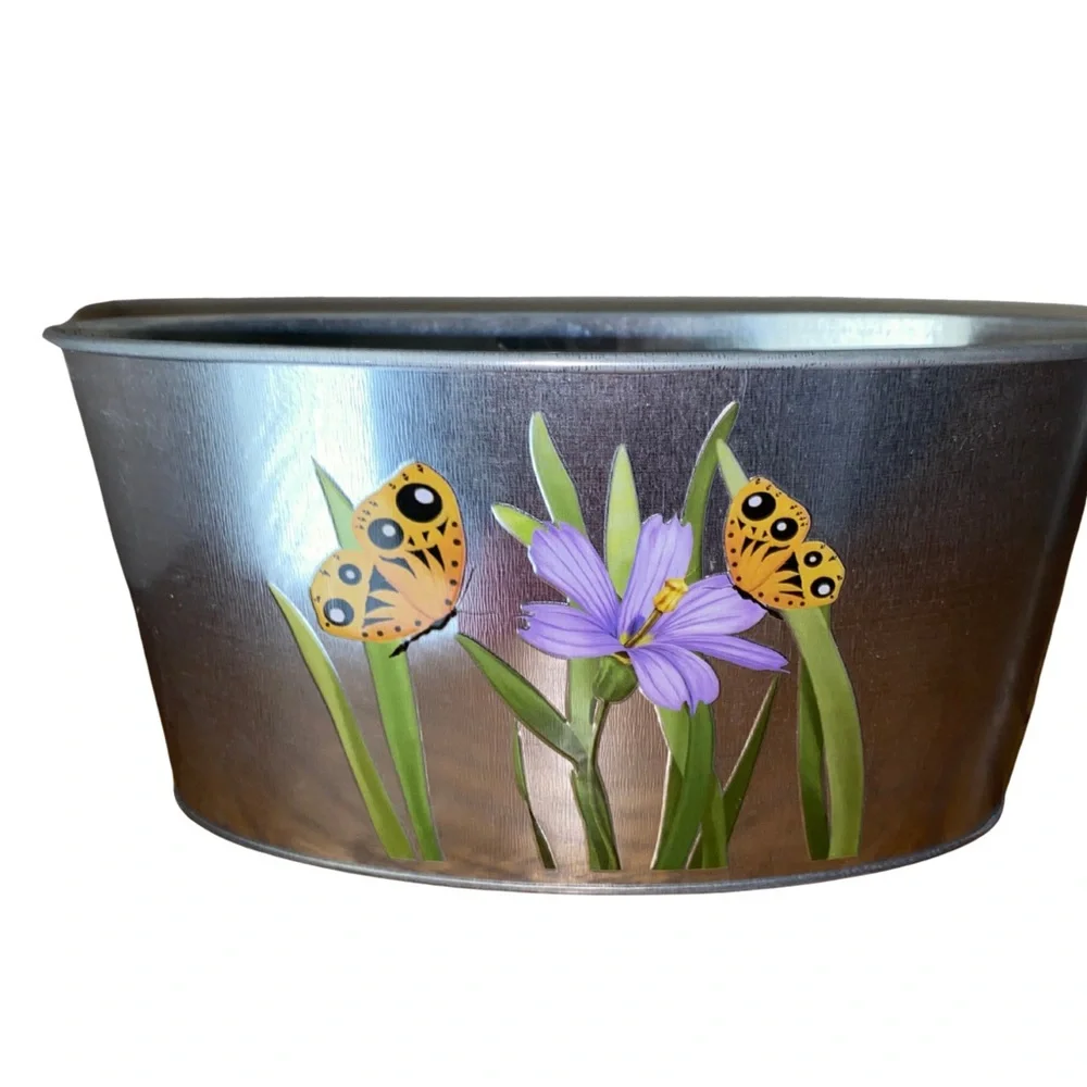 Set of 5 Floral Butterfly Metal Tins 7in Spring Garden Rustic Decor Storage‎